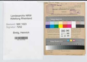 Entnazifizierung Heinrich Bintig , geb. 27.09.1891 (Steuersekretaer)