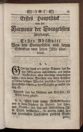 Erstes Hauptstück von der Harmonie der Evangelisten überhaupt.