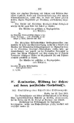 Empfehlung einer Schrift über Obstbaumzucht : [IV. Seminarien, Bildung der Lehrer und deren persönliche Verhältnisse]