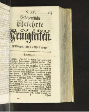 N. XV. Tübingen, den 12. April 1737