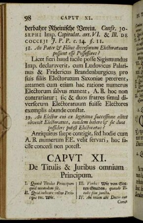 Caput XI. De Titulis & Juribus omnium Principum.