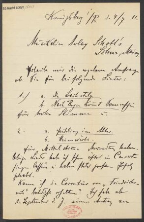 Brief an B. Schott's Söhne : 04.07.1901