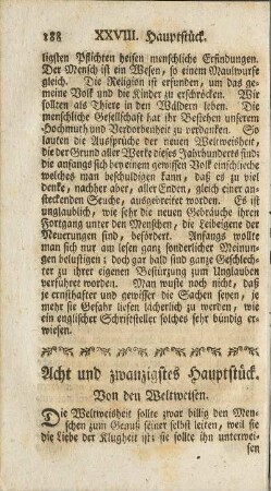 Acht und zwanzigstes Hauptstück. Von den Weltweisen.