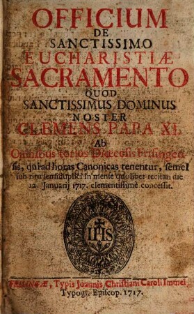 Officium de sanctissimo Eucharistiae sacramento