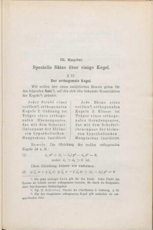 III. Kapitel. Spezielle Sätze über einige Kegel.
