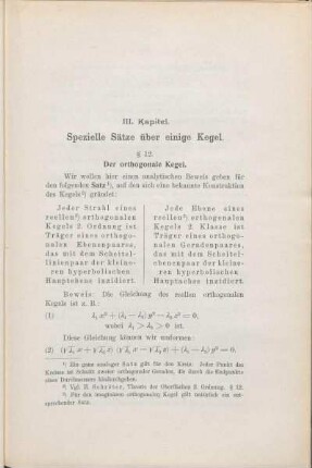 III. Kapitel. Spezielle Sätze über einige Kegel.