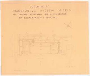 Gartenanlage Frankfurter Wiesen / Richard-Wagner-Hain / Richard-Wagner-Denkmal, Leipzig: Vorentwurf Grundriss Teil zwischen Elsterwehr und Zeppelinbrücke 1:1000