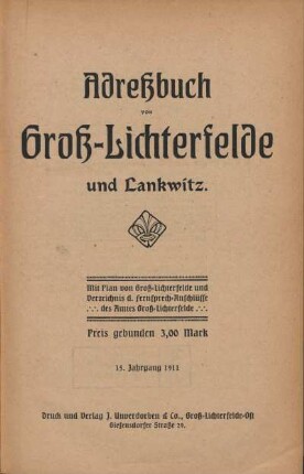 15.1911: Adreßbuch von Groß-Lichterfelde und Lankwitz