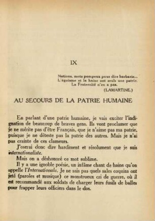 IX Au secours de la patrie humaine