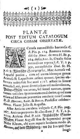 PLANTAE POST EDITUM CATALOGUM CIRCA GISSAM OBSERVATAE.