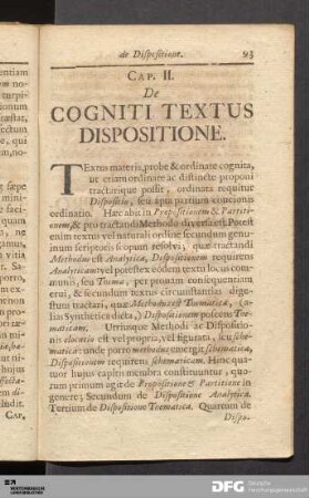 Cap. II. De Cogniti Textus Dispositione