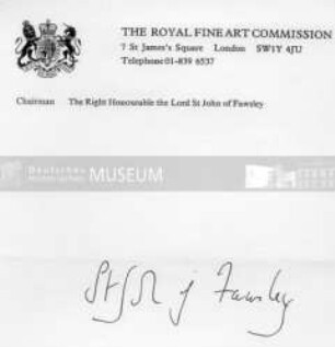 Signierte Visitenkarte des britischen Politikers Lord St. John of Fawsley