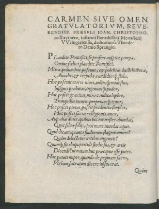 Carmen Sive Omen Gratulatorium ... dedicatum a Theodoro Denio Sprangio.