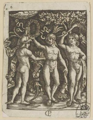 Drei nackte Krieger mit Füllhörnern (Allegorie des Krieges)