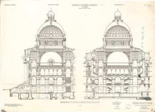 Mellinger, Ludwig von; München; Armeemuseum - Neubau, Mittelbau (Querschnitt, Längsschnitt)