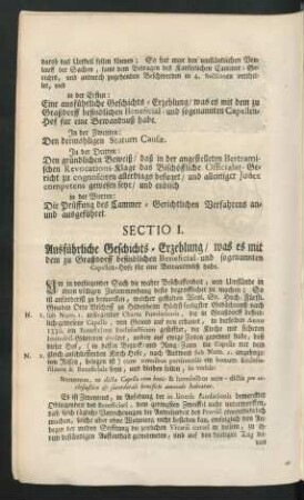 Sectio I. Ausführliche Geschichts-Erzehlung, was es mit dem zu Graßdorff befindlichen Beneficial- und sogenannten Capellen-Hofe für eine Bewandtnüß habe.
