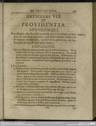 Articulus VIII. De Providentia