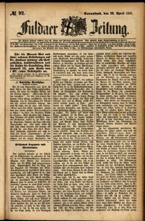 Ausgabe vom Samstag, den 23. April 1881.