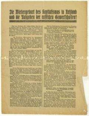 Flugblatt der SPD zur politischen und wirtschaftlichen Lage in Russland