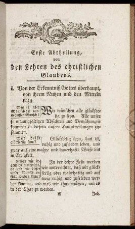 Erste Abtheilung, von den Lehren des christlichen Glaubens.