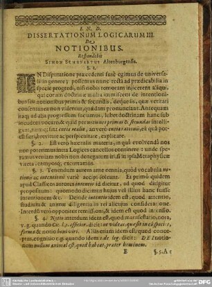 Dissertationum Logicarum III. De Notionibus