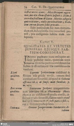 Caput V. Qualitates Et Virtutes Juniperi Ejusque Partium Considerat