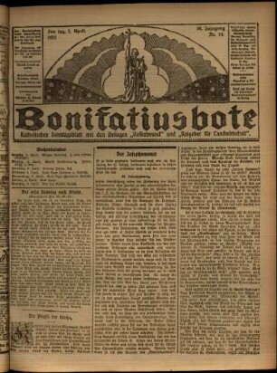 Erste Ausgabe vom Sonntag, den 03. April 1921.