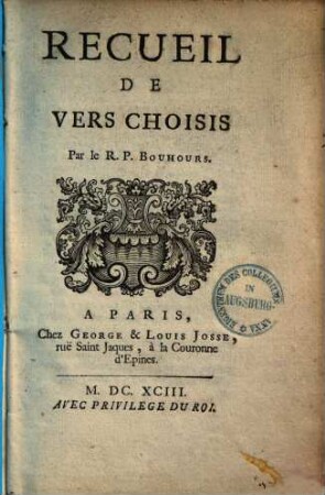 Recueil de vers choisis