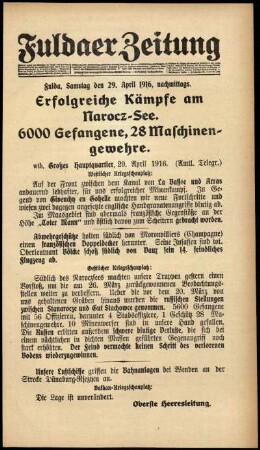 Erste Ausgabe vom Samstag, den 29. April 1916.