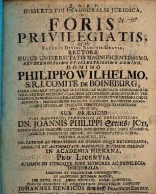 Diss. inaug. iur. de foris privilegiatis