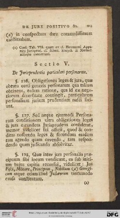 Sectio V: De Jurisprudentia particulari personarum