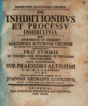 Dissertatio Inavgvralis Ivridica De Inhibitionibvs Et Processv Inhibitivo
