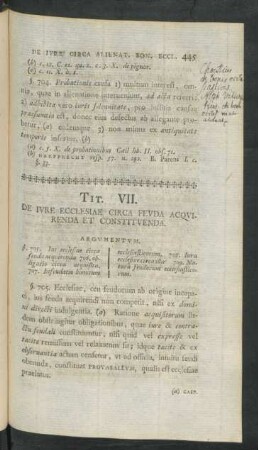 Tit. VII. De Iure Ecclesiae Circa Feuda Acquireda Et Constituenda