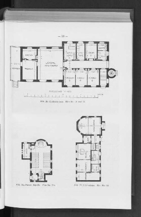 Abb. 35: Epidemienhaus. Plan No. 31 und 32. Abb. 36: Protest. Kapelle. Plan No.35a. Abb. 37: Leichenhaus. Plan No. 33.