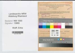 Entnazifizierung Erika Wolff, geb. 06.05.1911 (Postangest.)