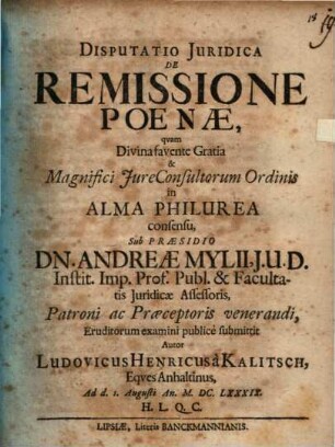 Disp. iur. de remissione poenae