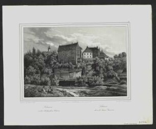 Ansicht von Lohmen in der Sächsischen Schweiz, Lithographie, um 1840 : Lohmen in der Sächsischen Schweiz = Lohmen dans la Suisse Saxonne / N. d. Natur u. auf Stein gez. v. Lütke. - Berlin : Schroeder ; Berlin : Königl. Lith. Institut , [um 1840?]. - 1 Kunstbl. : Lithographie ; 22 x 15 cm