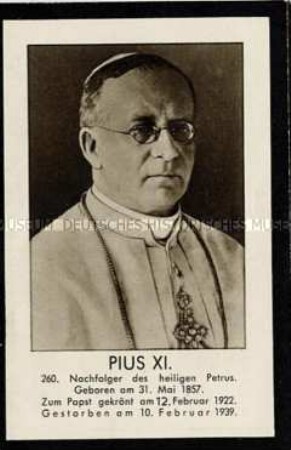 Erinnerungsblatt zum Tod von Papst Pius XI.