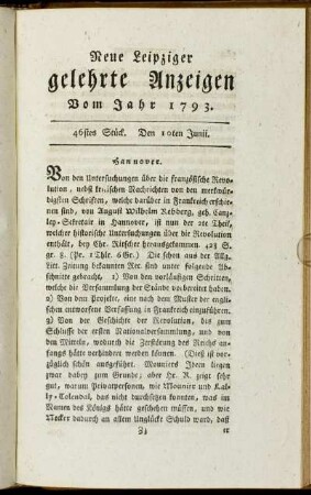 46stes Stück. Den 10ten Junii.