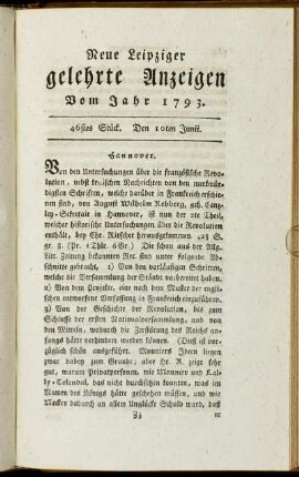 46stes Stück. Den 10ten Junii.