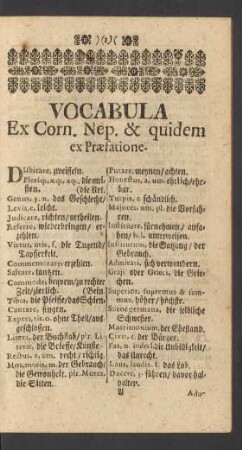 Vocabula Ex Corn. Nep. & quidem ex Praefatione