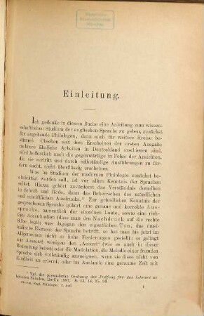 Englische Philologie : Anleitung zum wissenschaftlichen Studium der Englischen Sprache, I,1