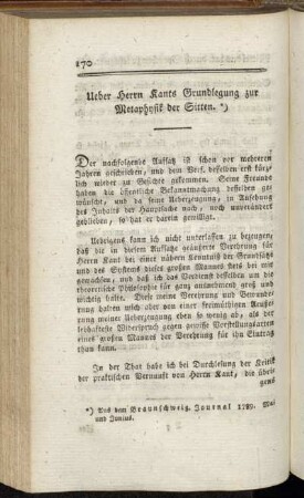 Ueber Herrn Kants Grundlegung zur Metaphysik der Sitten
