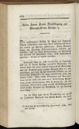 Ueber Herrn Kants Grundlegung zur Metaphysik der Sitten