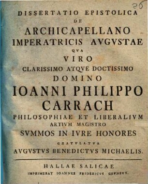 Diss. epist. de archicapellano imperatricis Augustae