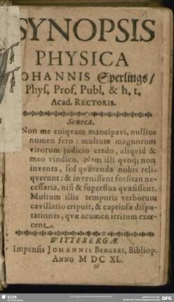 Synopsis physica Johannis Sperlings