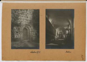 Kirche, Jeeben: Ansicht Portal, Innenansicht (aus: Skizzen- und Fotoalbum 29)