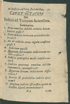 Caput Octavum De Indiciis ad Torturam facientibus.