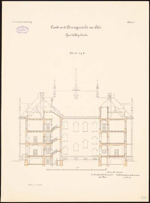 Land- und Amtsgericht, Oels: Längsschnitt 1:100