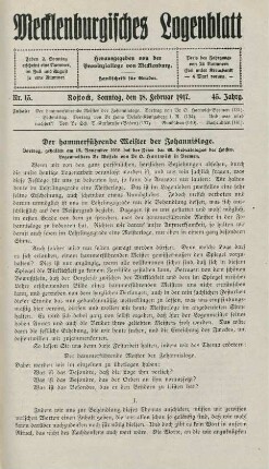 Nr. 13. Rostock, Sonntag, den 18. Februar 1917.